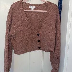 Cropped fuzzy sweater with buttons